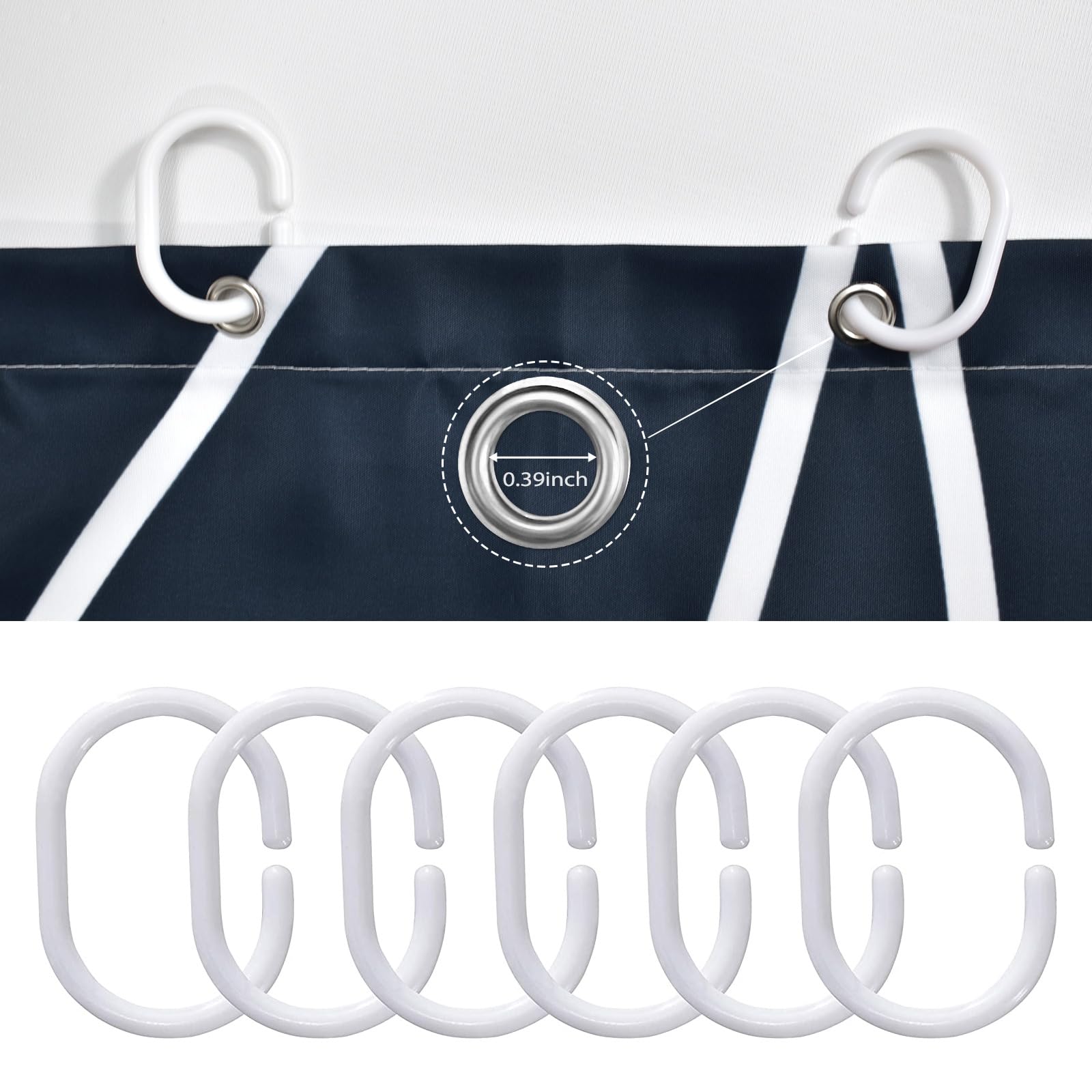 Punkray Aegean Blue Shower Curtain For Bathroom With Hooks,Shower Curtain Set,White Stripe Bath Curtains Decorative Shower Curta